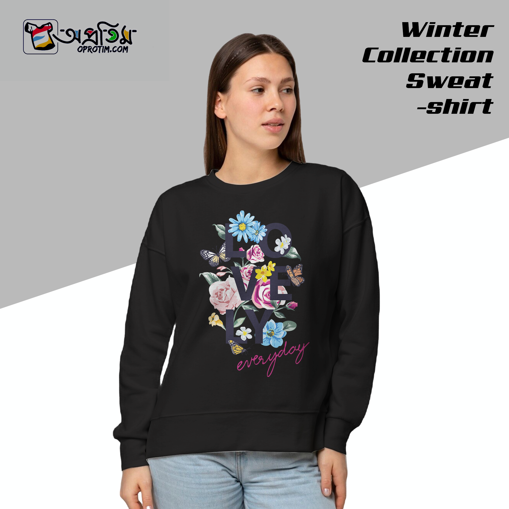 Ladies Black Design Printed Sweatshirt - Image 1
