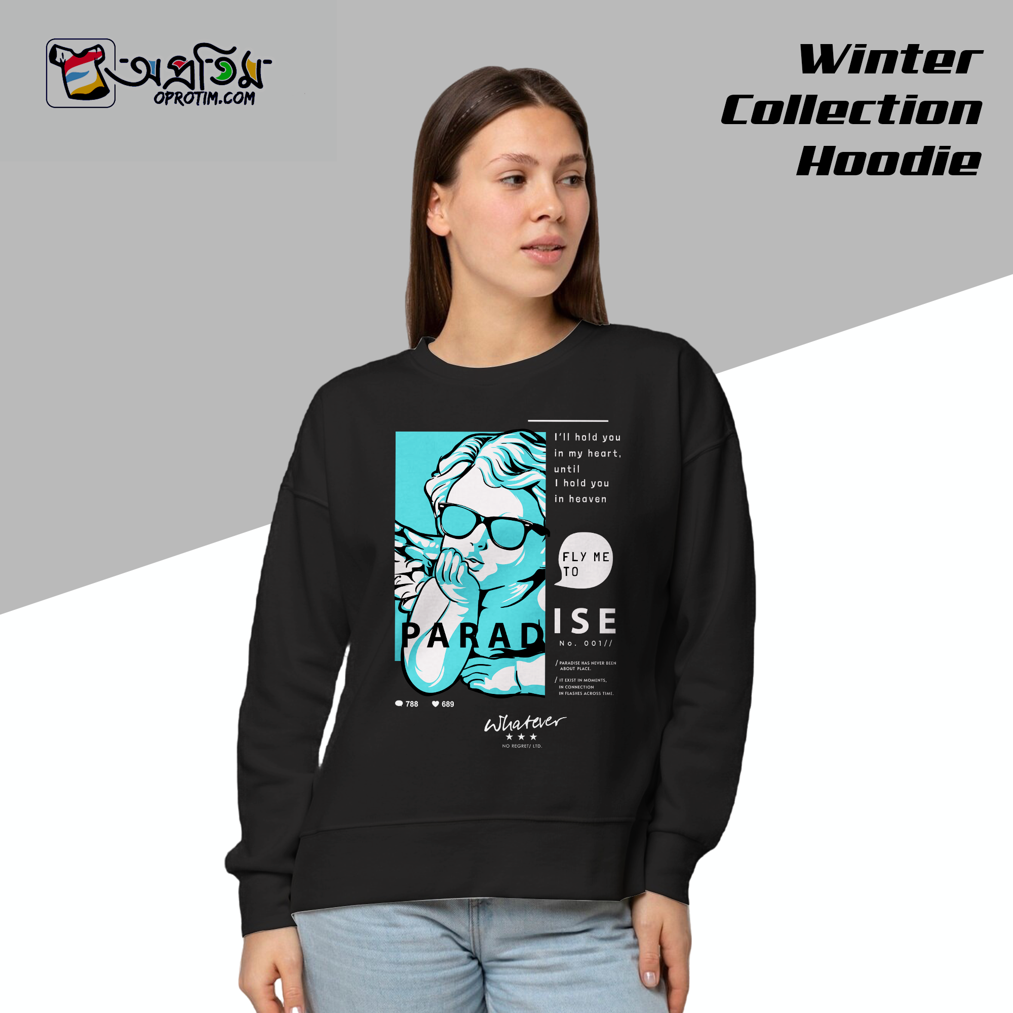 Ladies Black Design Printed Sweatshirt - Image 1