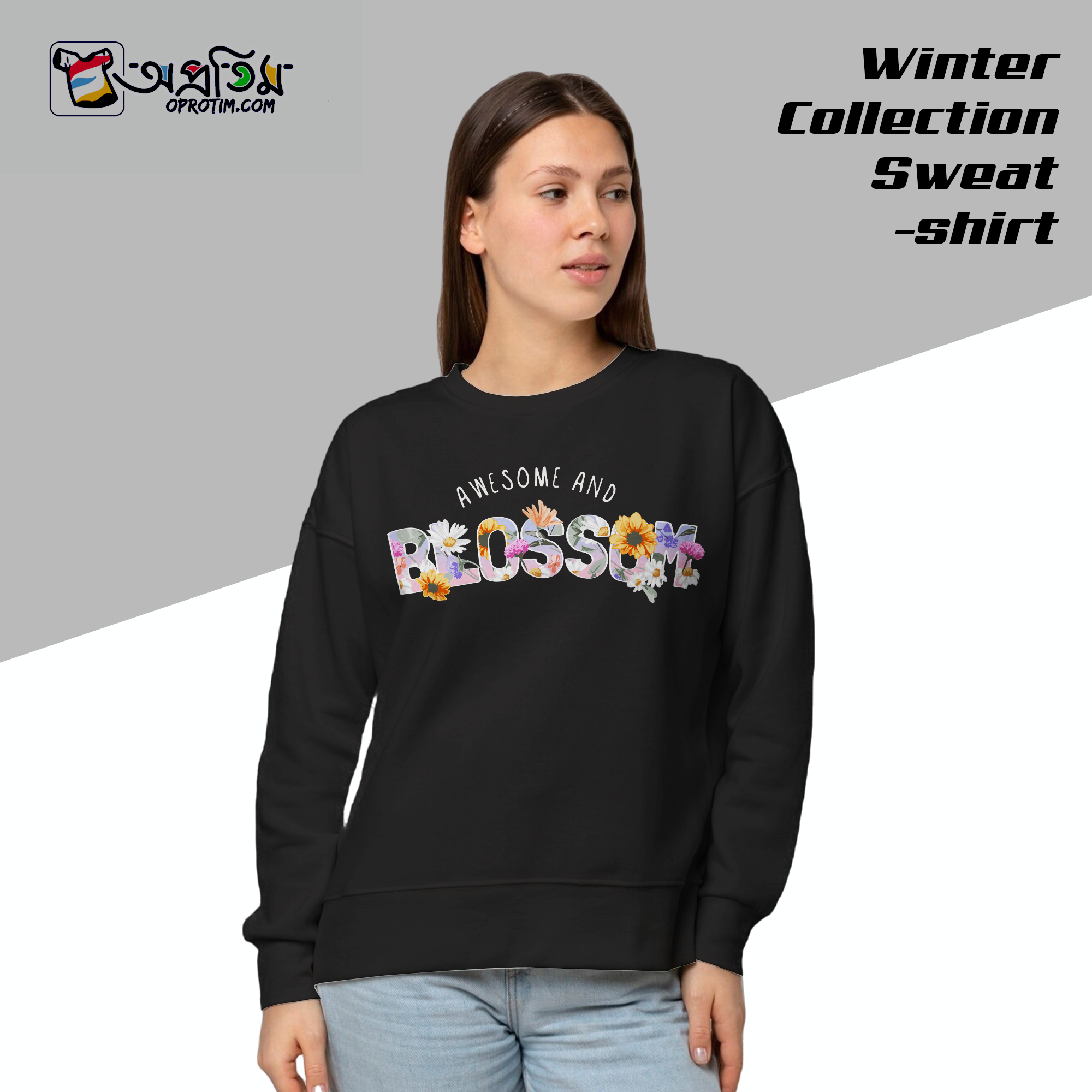 Ladies Black Design Printed Sweatshirt - Image 1