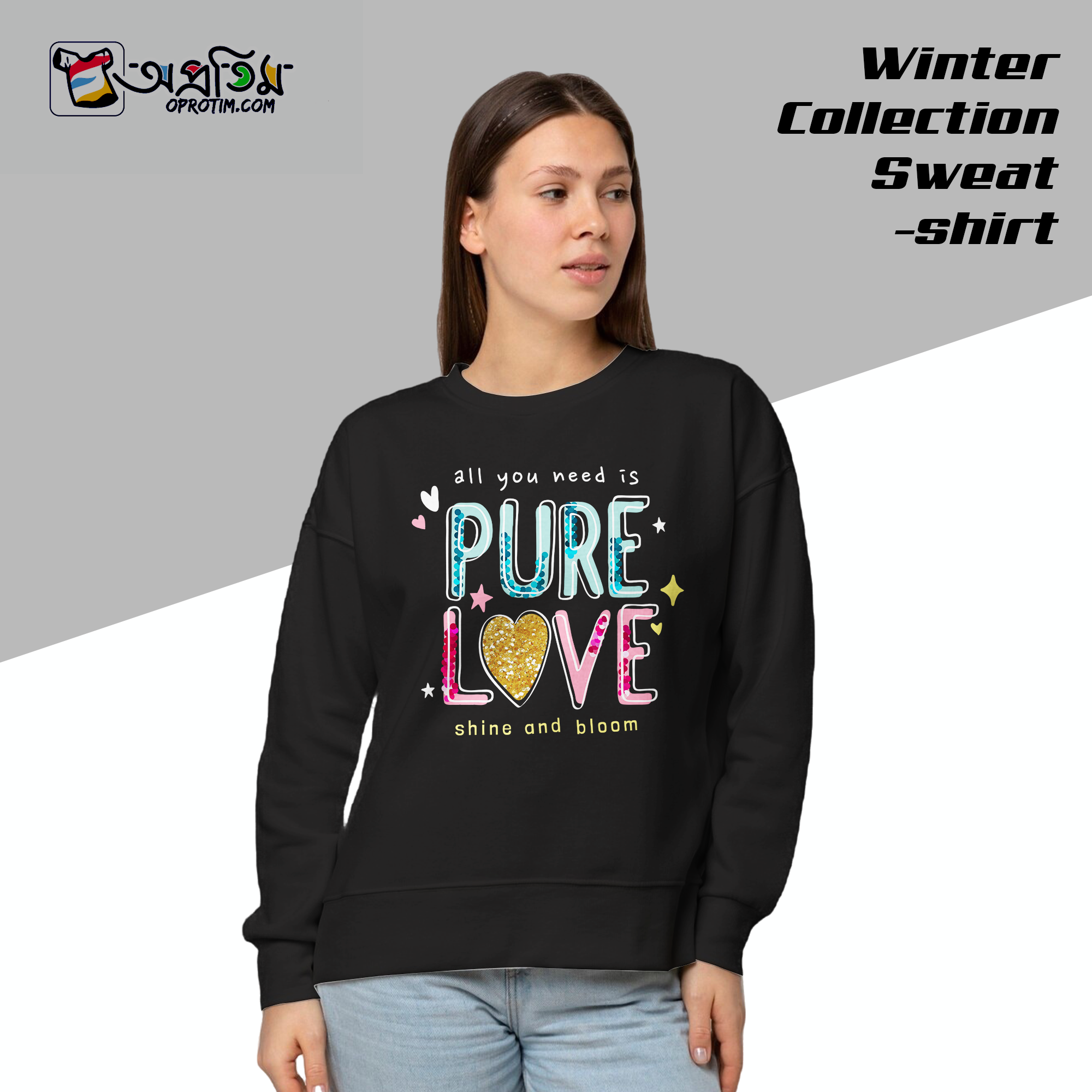 Ladies Black Design Printed Sweatshirt - Image 1