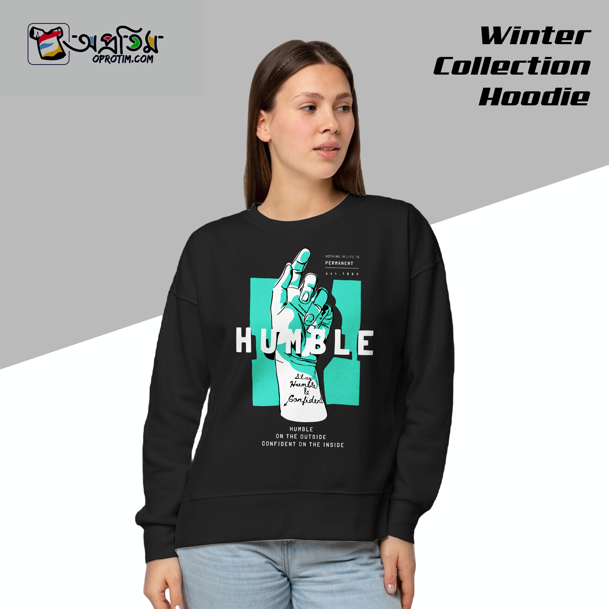 Ladies Black Design Printed Sweatshirt - Image 1
