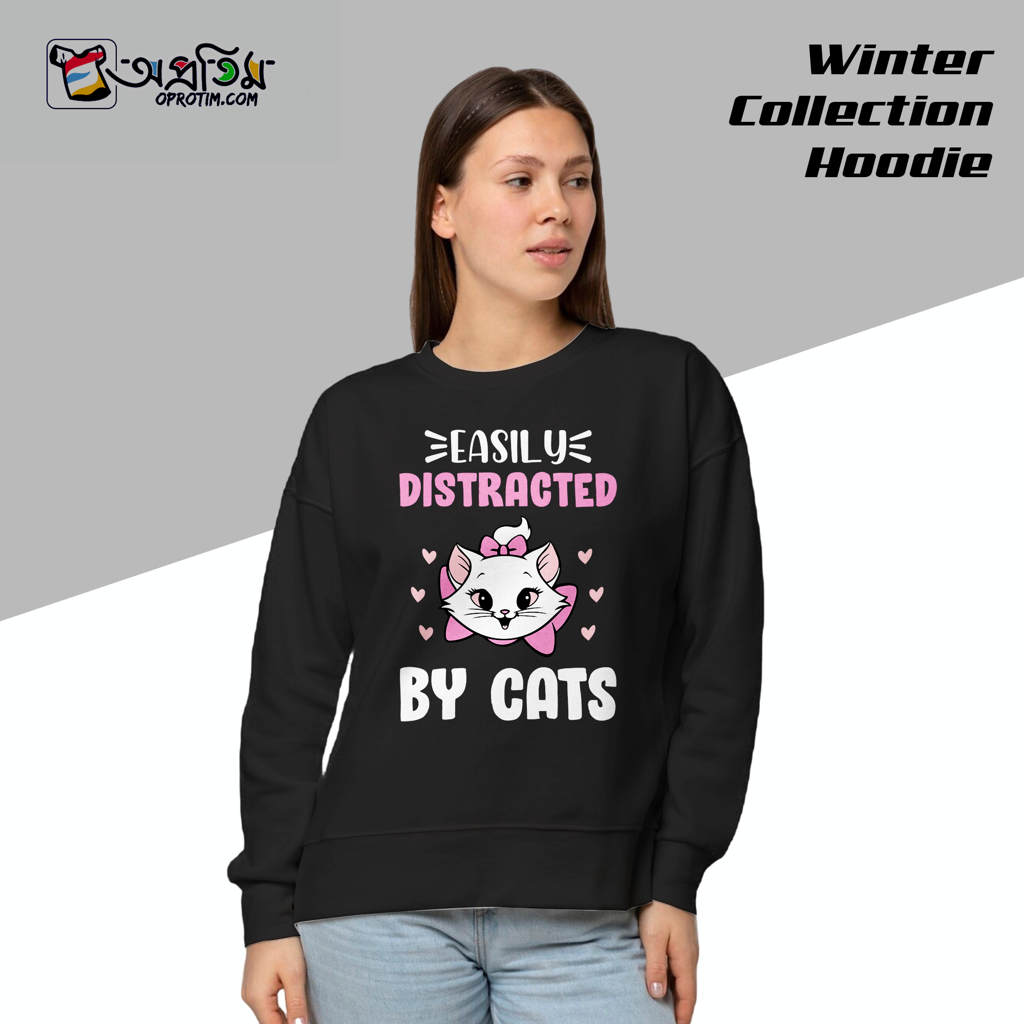 Ladies Black Design Printed Sweatshirt - Image 3