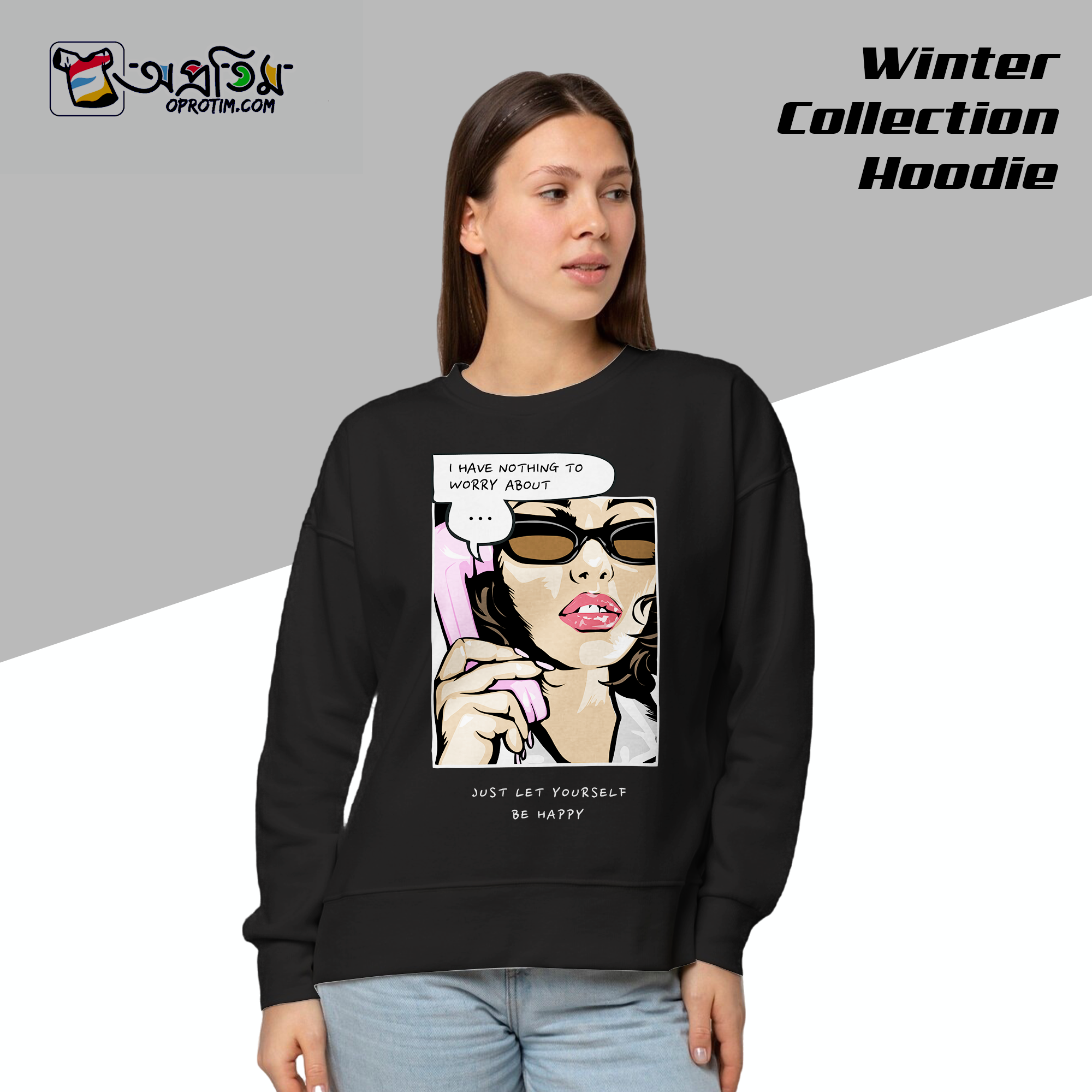 Ladies Black Design Printed Sweatshirt - Image 1
