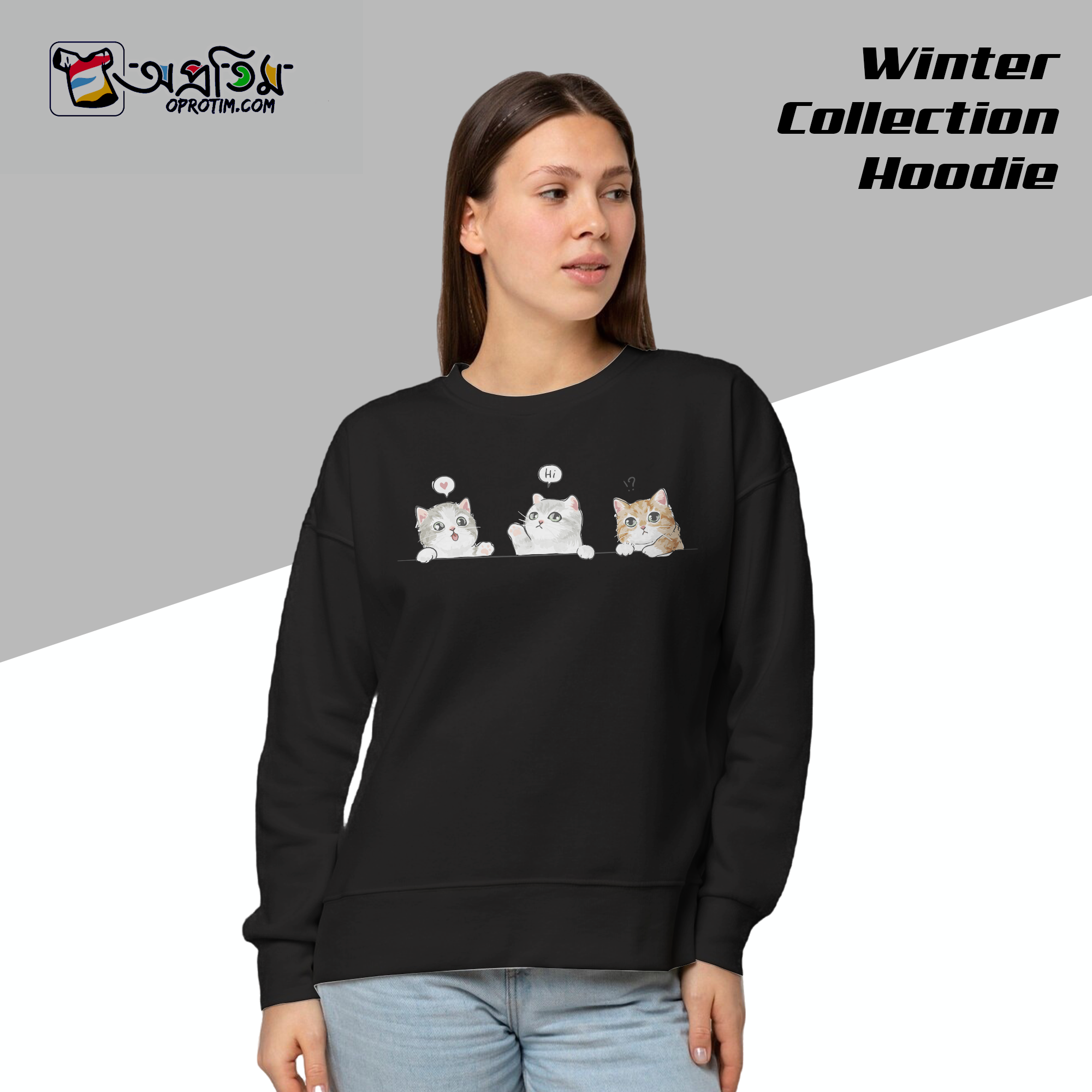 Ladies Black Design Printed Sweatshirt - Image 2