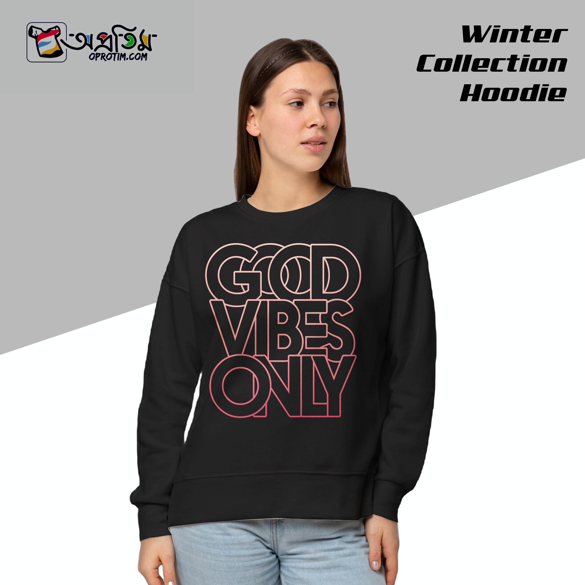 Ladies Black Design Printed Sweatshirt - Image 1