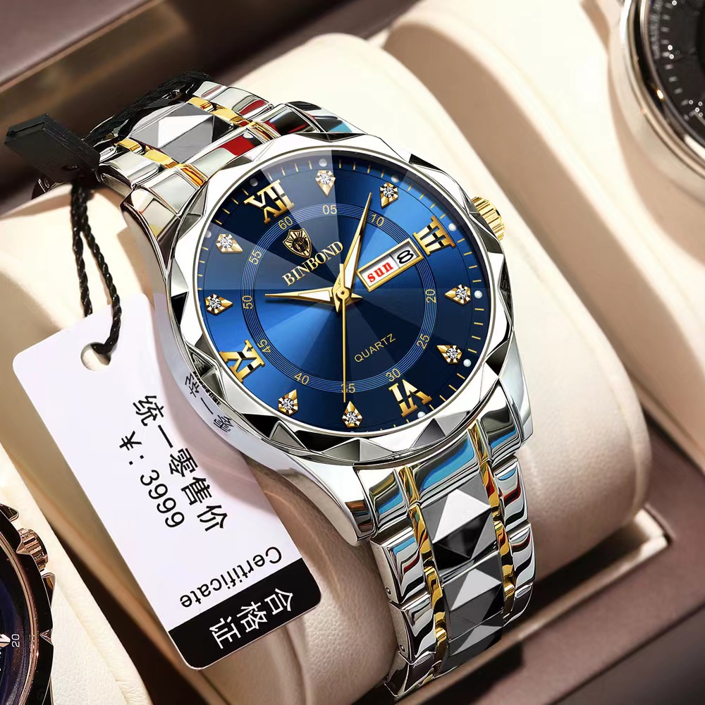 BINBOND 2521 Luxury Brand Luminous Quartz Watch For Men (golden blue)_img_7