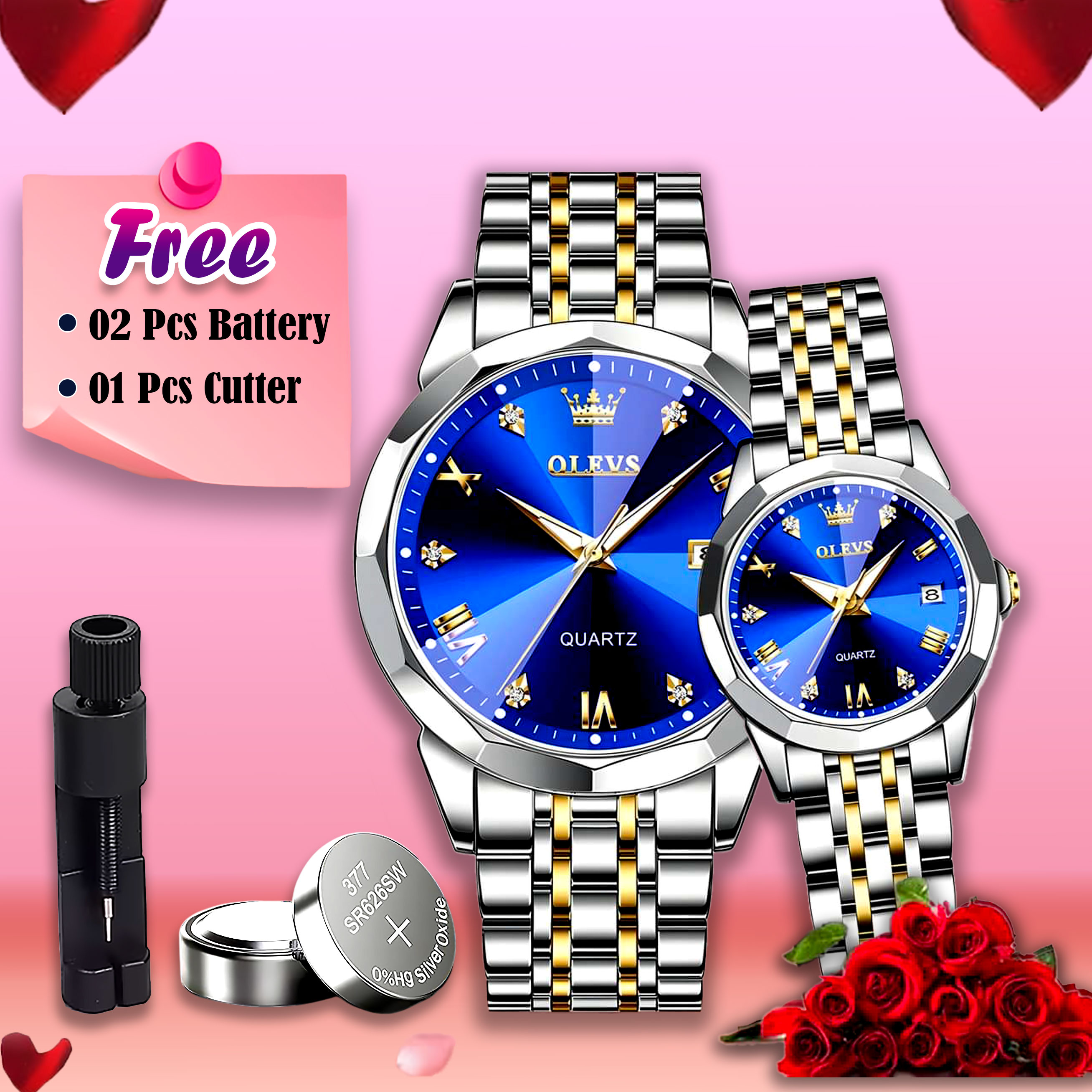 Olevs Satainless Steel fashionable Couple Watches Silver Royal Blue_img_0