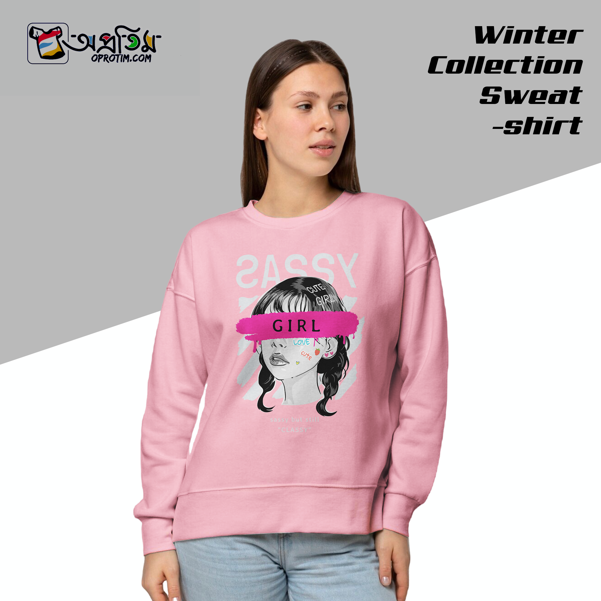 Ladies Black Design Printed Sweatshirt - Image 1