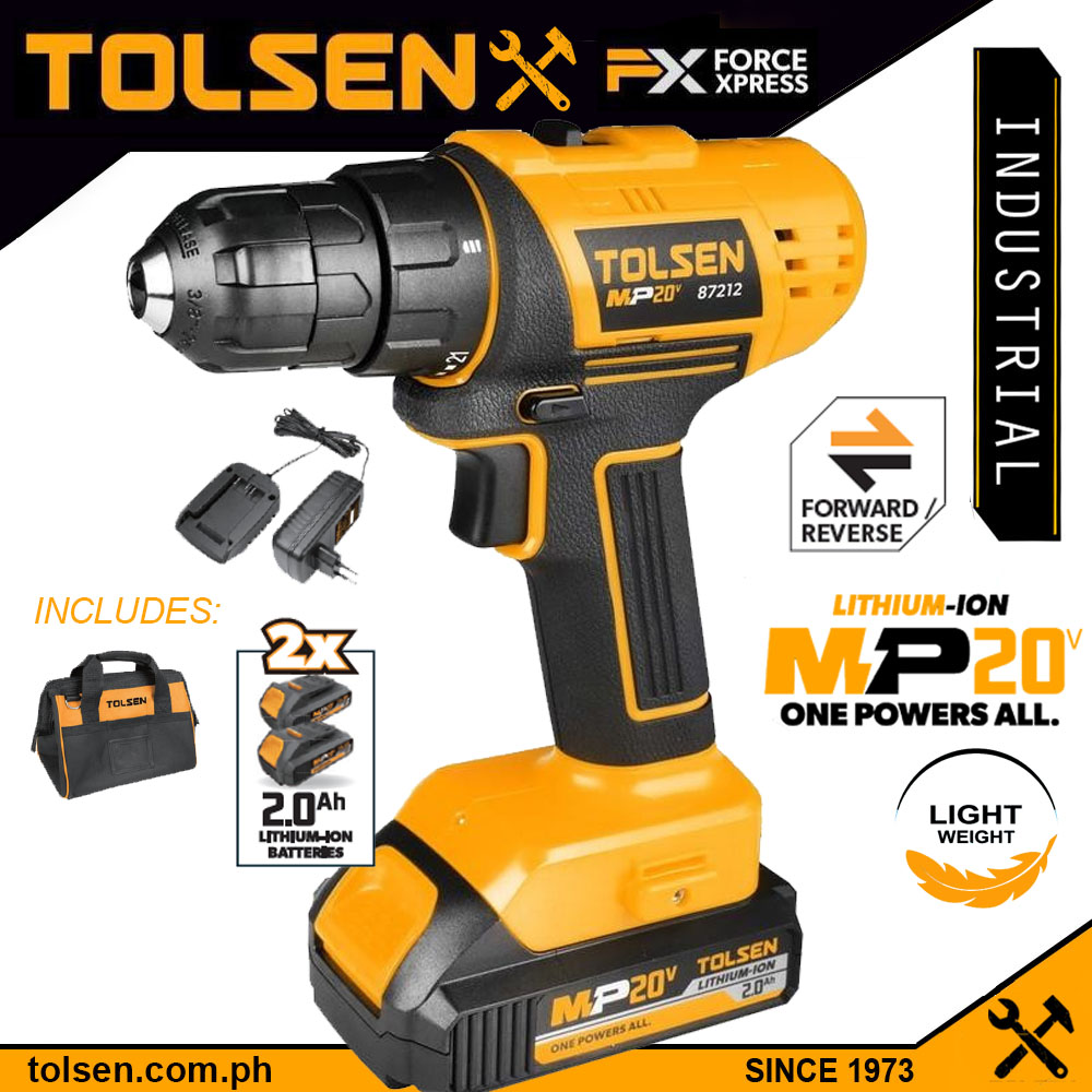 TOLSEN 87212 20V Li-Ion Cordless Drill/Screwdriver with 2pcs Battery & 1pc Charger; Model 87212_img_1
