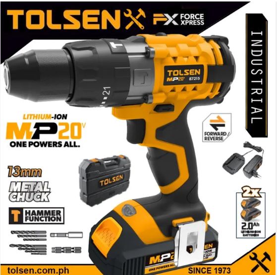 TOLSEN 87215 20V LI-ION Cordless Impact Drill / Screwdriver with Battery, Charger and 15pcs Accessories, ( Screwdriving / Drilling / Impact drilling ); Model 87215_img_1