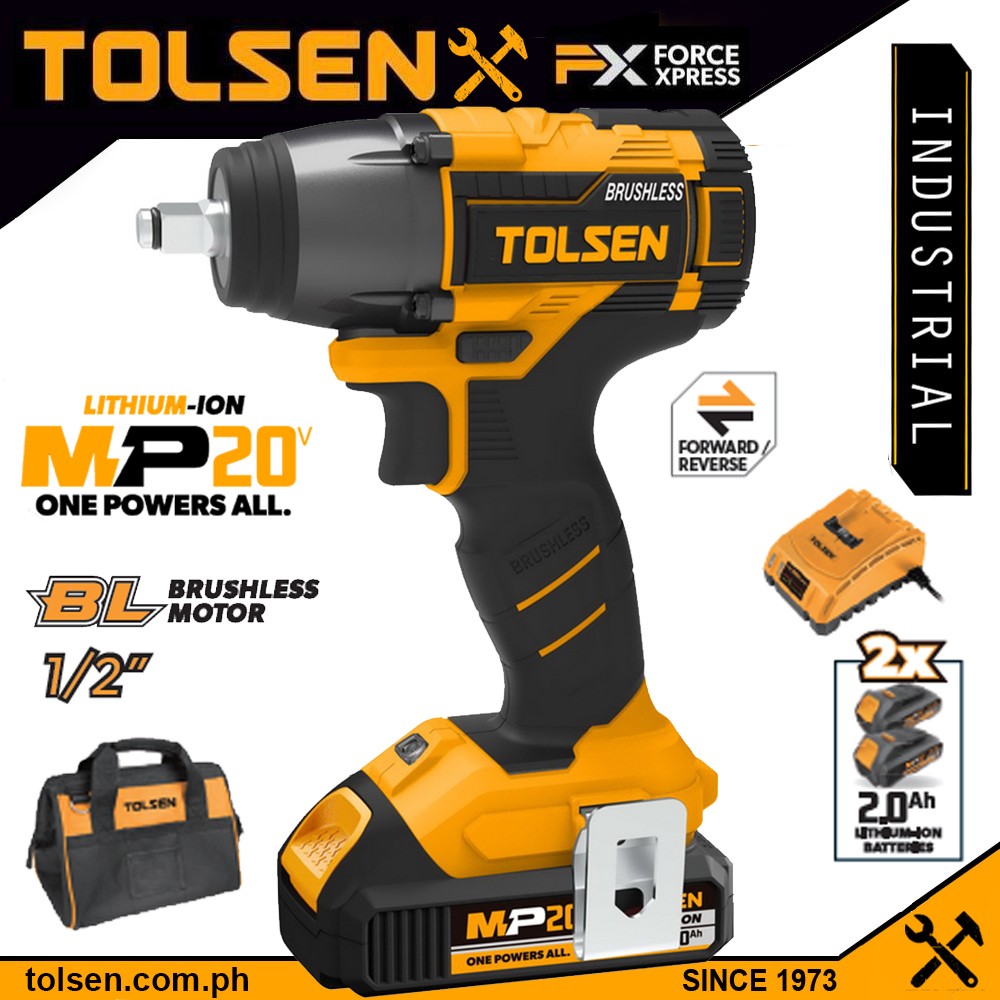 TOLSEN 87258 20V Li-ion Brushless Cordless Impact Wrench with Battery and Charger (Industrial); Model 87258_img_2