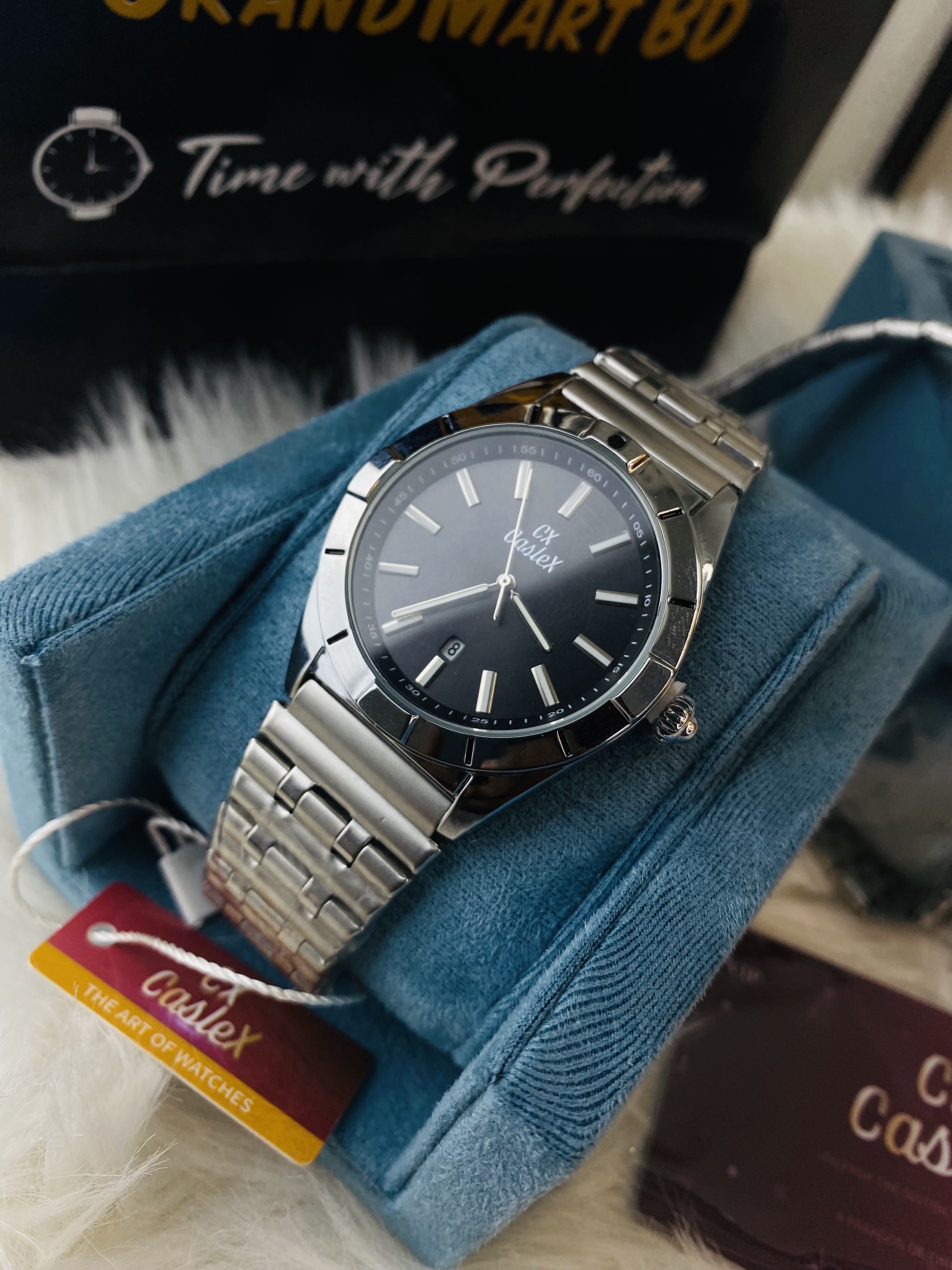 Caslex Men watch Uper  Black chain silver