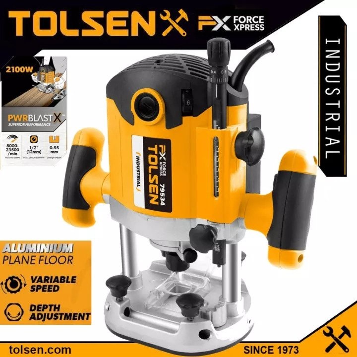 TOLSEN 79534, 2100W Electric Router, Plunge depth: 0-55mm, Variable Speed, Model: 79534_img_2