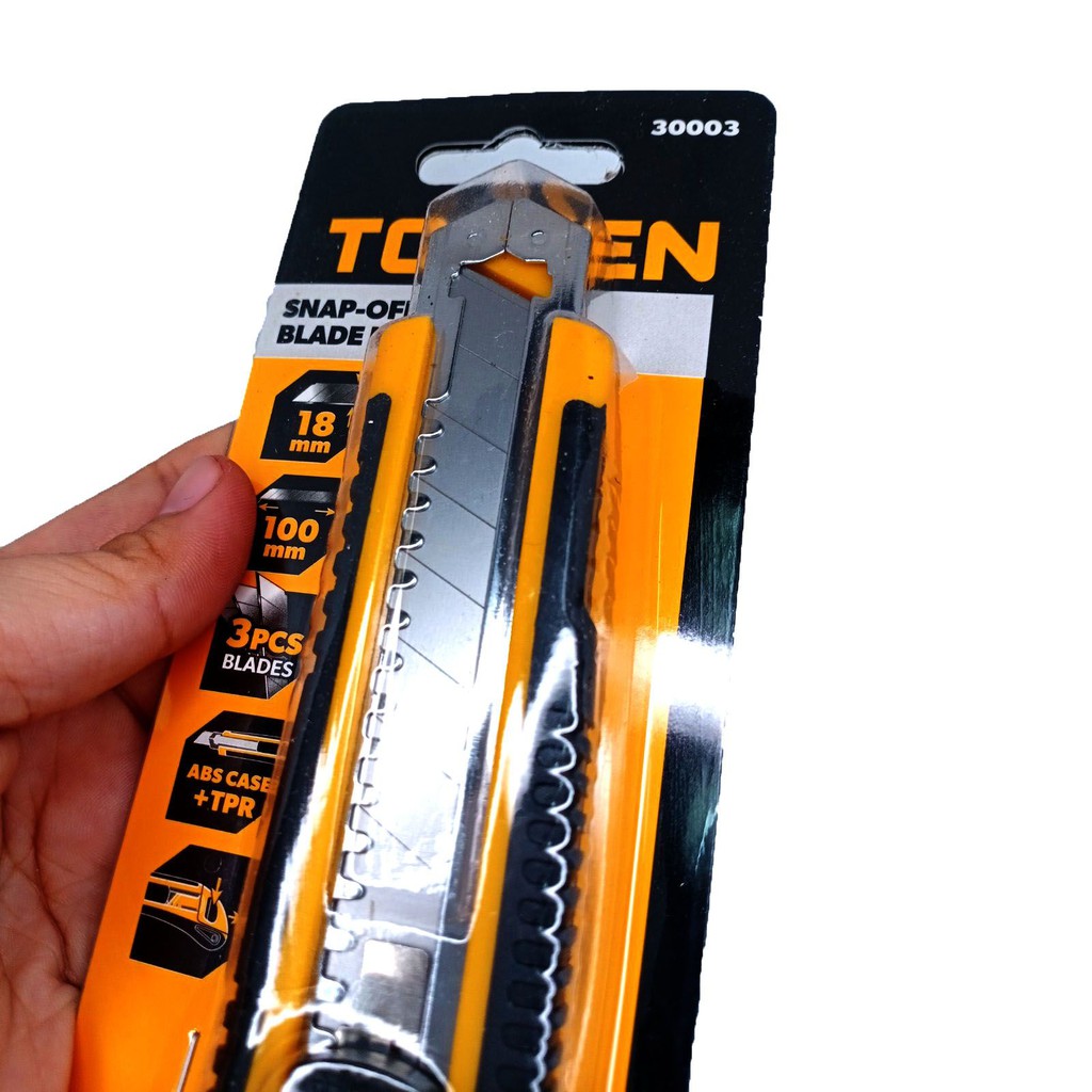 TOLSEN 30003 Industrial Snap-off Cutter | 18×100mm | ABS + TPR Case | 3 Blades Included | Flat Push Button | Model: 30003_img_5