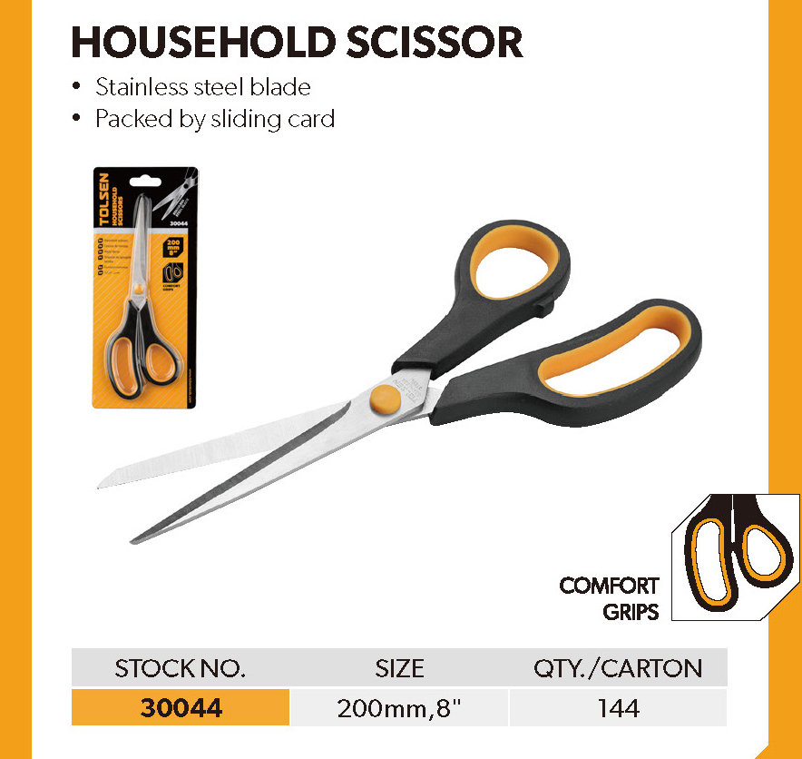 TOLSEN 30044 Household Scissors, 8" (200mm), Stainless Steel Blade, Soft Grip Handle | Model: 30044_img_3