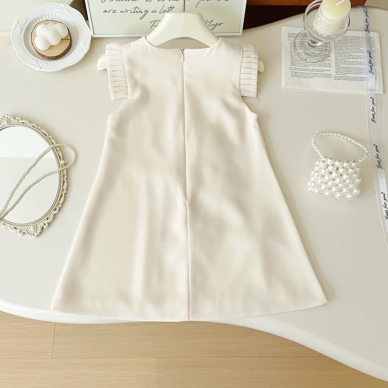 Kids Girls Summer Elegant Pearls Flower Sleeveless Korean Party Skirt (1 to 6 Years)_img_2