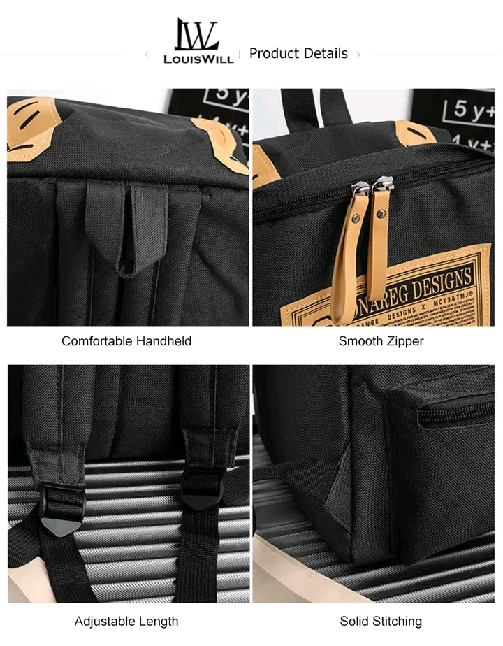 LouisWill Unisex Backpack Large Capacity Shoulder Bag Fashion Student Bag School Bag Hiking Travel Bags Men's Waterproof Bag Casual Nylon Backpacks_img_2