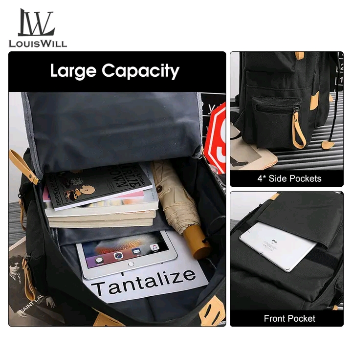 LouisWill Unisex Backpack Large Capacity Shoulder Bag Fashion Student Bag School Bag Hiking Travel Bags Men's Waterproof Bag Casual Nylon Backpacks_img_6