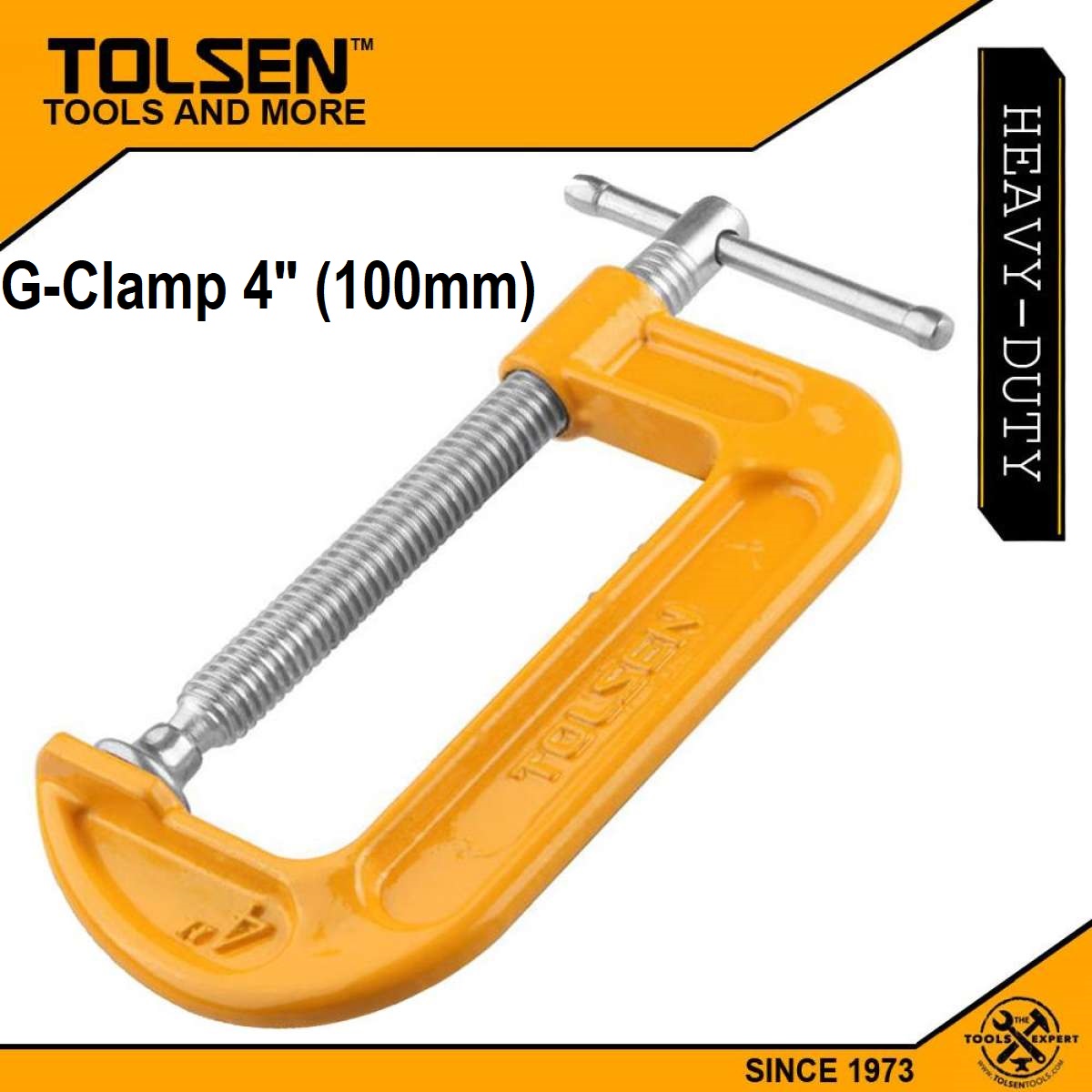 TOLSEN 10113 G-Clamp, 4" (100mm), Zinc Plated Thread Bar, Yellow Powder Coated | Model: 10113_img_1