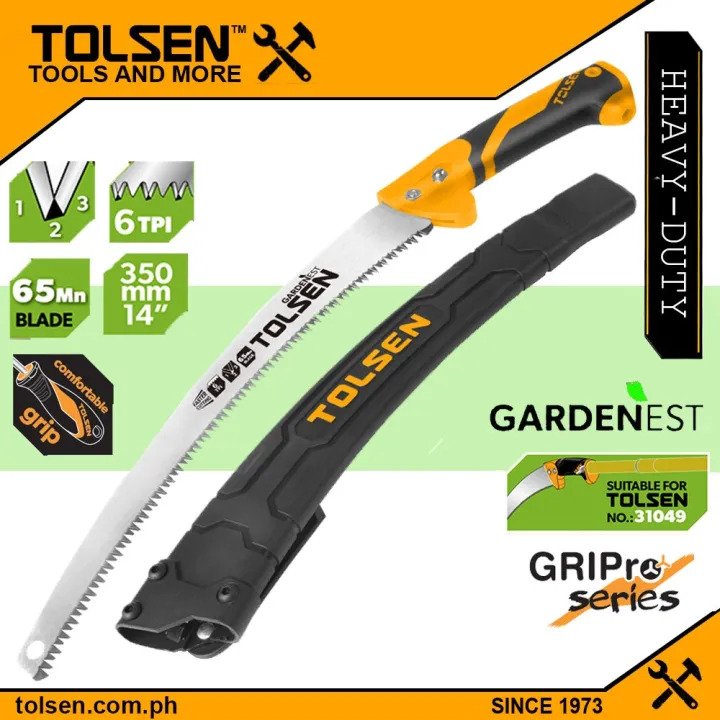 TOLSEN 31046 Garden Pruning Saw | 14" (350mm) | 6TPI 65Mn Blade | Hard Casing (Scabbard) | Compatible with Telescopic Handle | Model: 31046