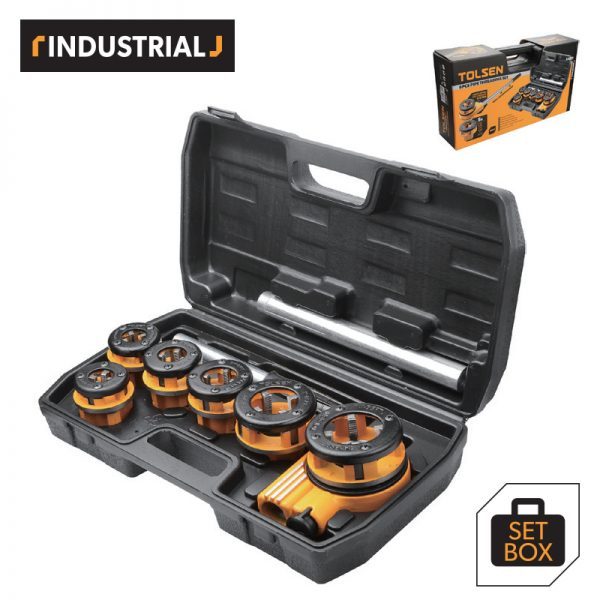 TOLSEN 33011 9Pcs Pipe Threading Set | BSPT | 1/4" to 1-1/4" | Ratcheting System | 2 Extension Bars | Model: 33011_img_1