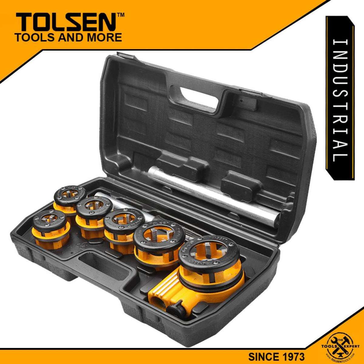 TOLSEN 33011 9Pcs Pipe Threading Set | BSPT | 1/4" to 1-1/4" | Ratcheting System | 2 Extension Bars | Model: 33011_img_5