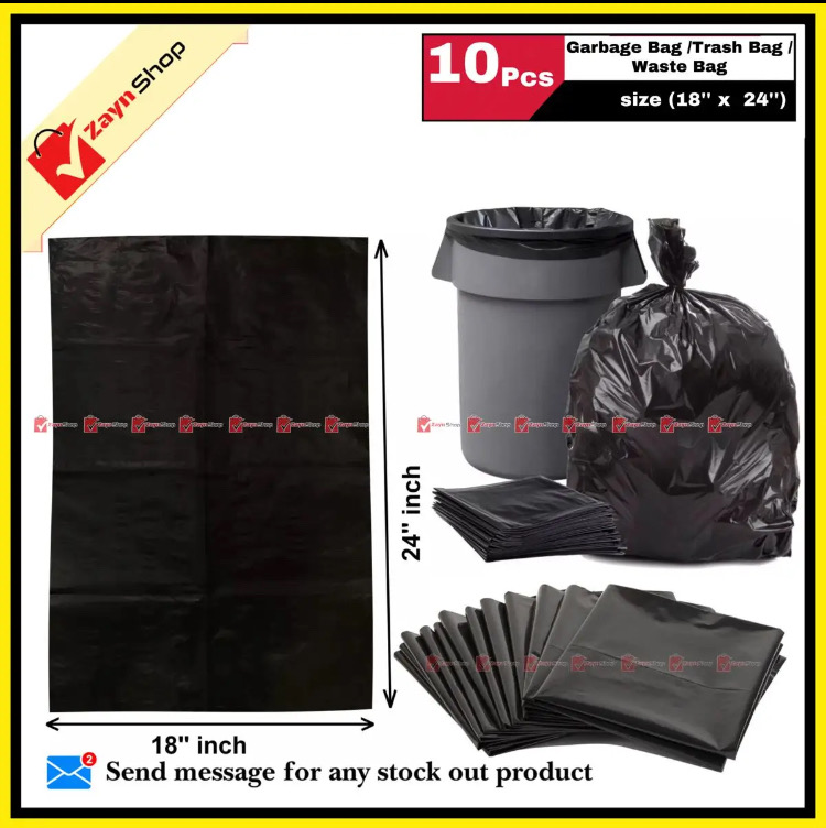 Garbage Bag Black poly Trash Bag Waste Bag size (18'' x 24'') 10pcs_img_0