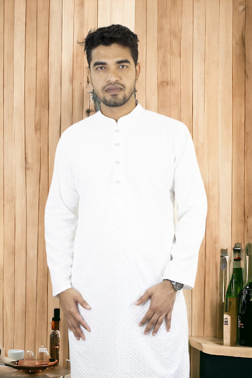 MEN'S WHITE CHIKANKARI EMBROIDERED AND SEQUENCE KURTAS