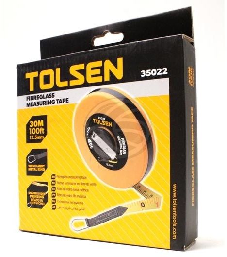 TOLSEN 35022 Fiberglass Measuring Tape, 30M (100ft) x 12.5mm, Metric & Inch, ABS Case, Nickel Plated Handle | Model: 35022_img_1