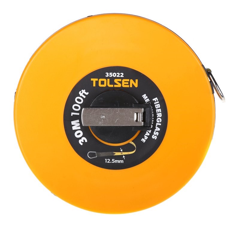 TOLSEN 35022 Fiberglass Measuring Tape, 30M (100ft) x 12.5mm, Metric & Inch, ABS Case, Nickel Plated Handle | Model: 35022