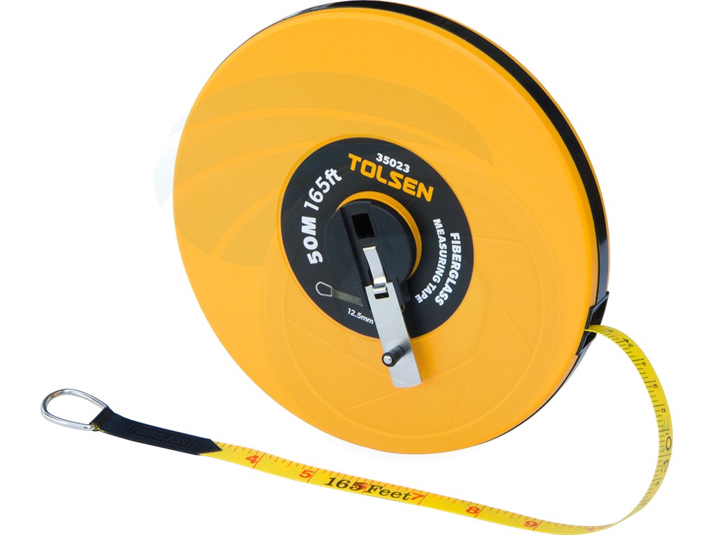 TOLSEN 35023 Fiberglass Measuring Tape, 50M (165ft) x 12.5mm, Metric & Inch, ABS Case, Nickel Plated Handle | Model: 35023