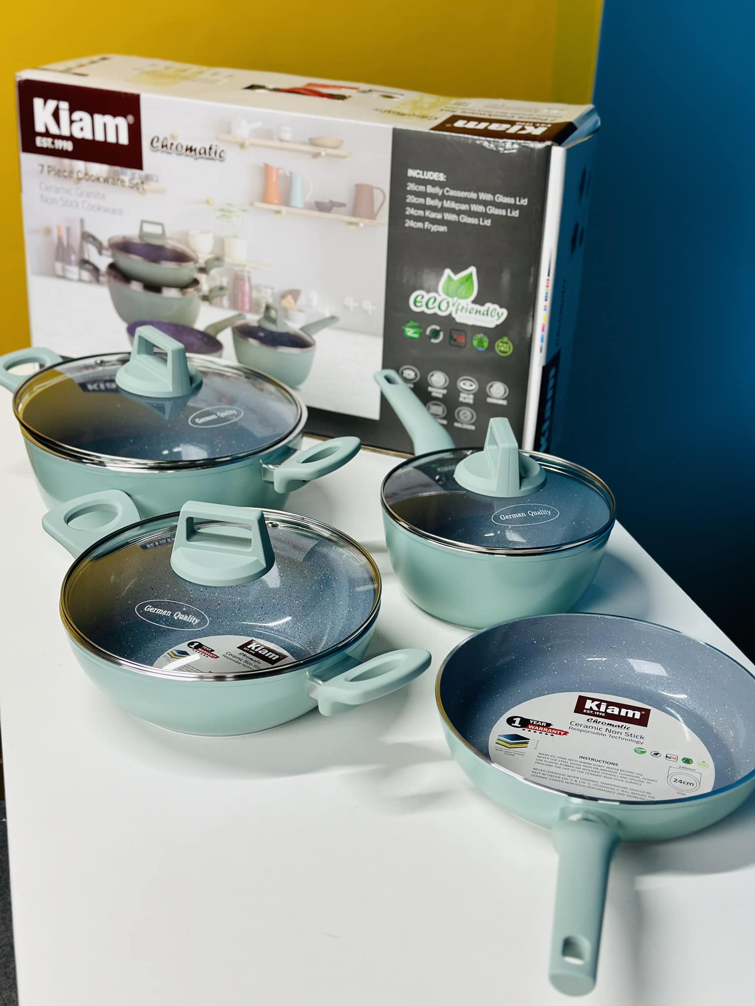 Kiam Die-Casting 7 Set Non-Stick Pan Ceramic Coated-Blue Color