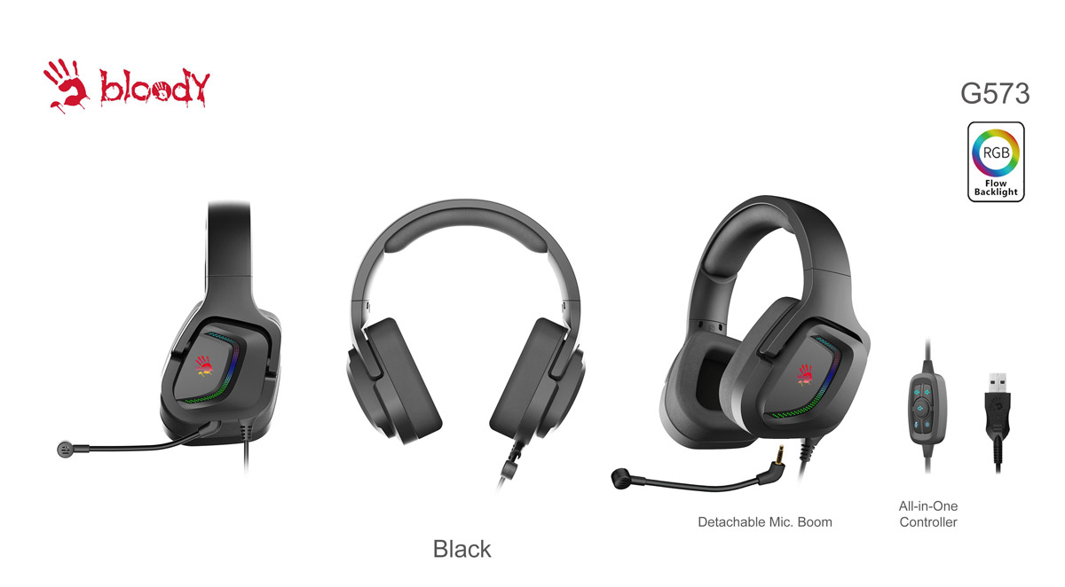A4Tech Bloody G573 Virtual 7.1 RGB Gaming Headset - Black - Image 3