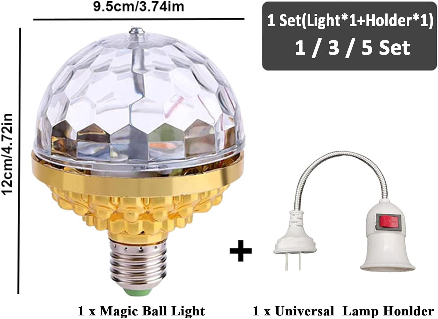 mposei Colorful Rotating Magic Ball Light, Party Lights Disco Ball, Mirror Disco Ball Shape Bulb, Magic Rotating Ball Light Bulb with Sockets for Home_img_4