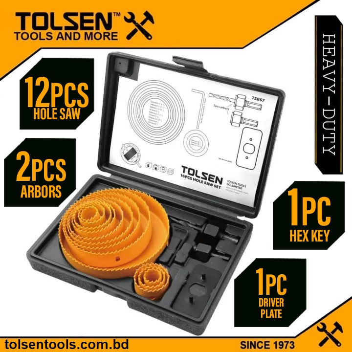 TOLSEN 75867 16Pcs Hole Saw Set Drill Bit Kits for Plywood Drywall Wood Plastic 75867_img_2