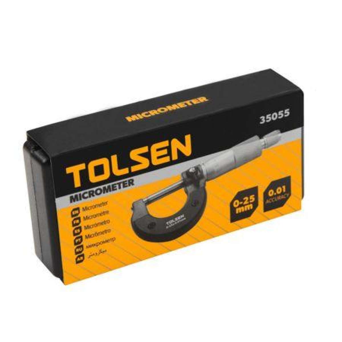 TOLSEN 35055 Micrometer, 0-25mm, Accuracy 0.01mm, Carbide Measuring Face, Chrome-Plated Frame, Ratchet Stop, Includes Case | Model: 35055_img_2