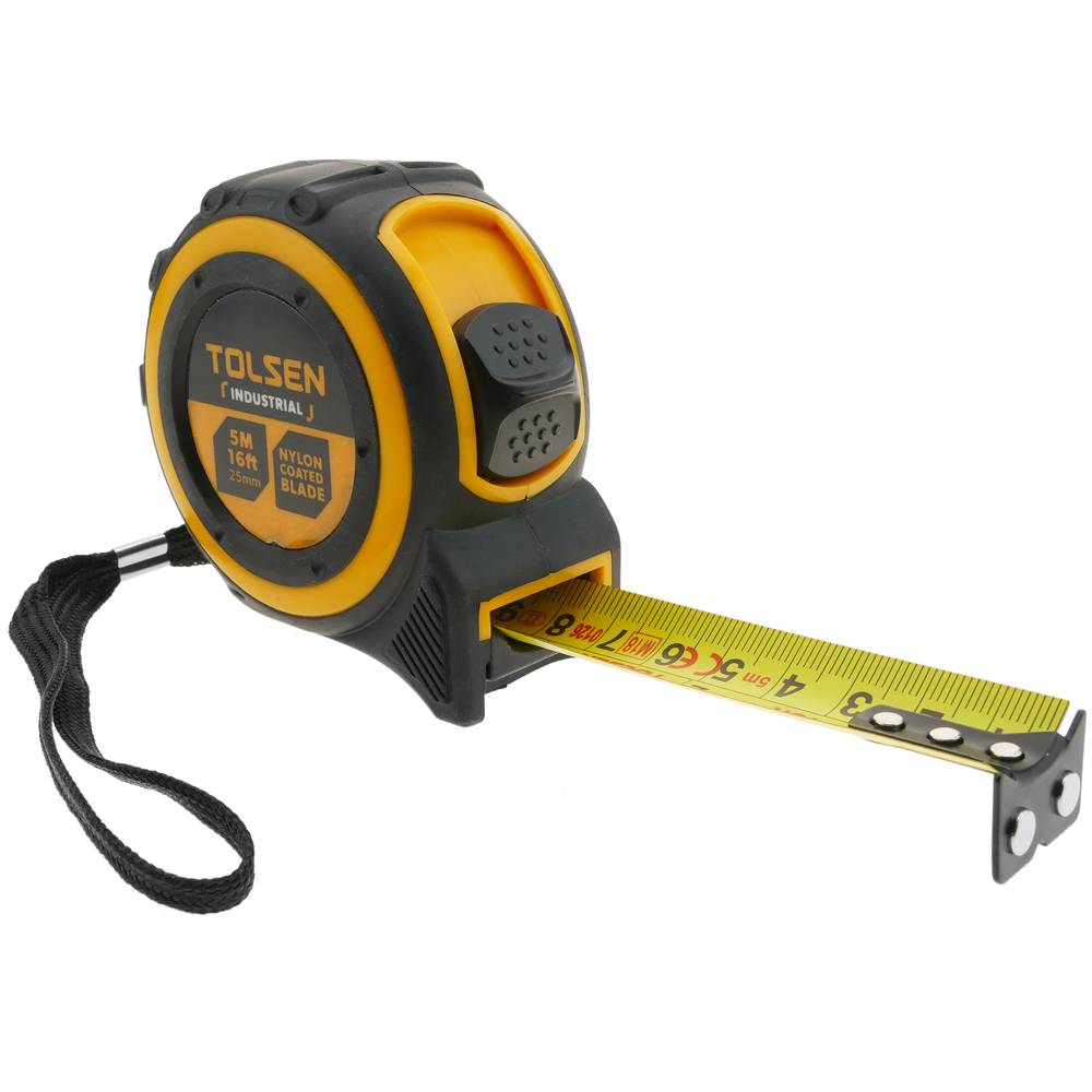 TOLSEN 36004 Measuring Tape, 5m (16ft), Metric & Inch, Magnetic Hook, ABS/TPR Case, Industrial | Model: 36004