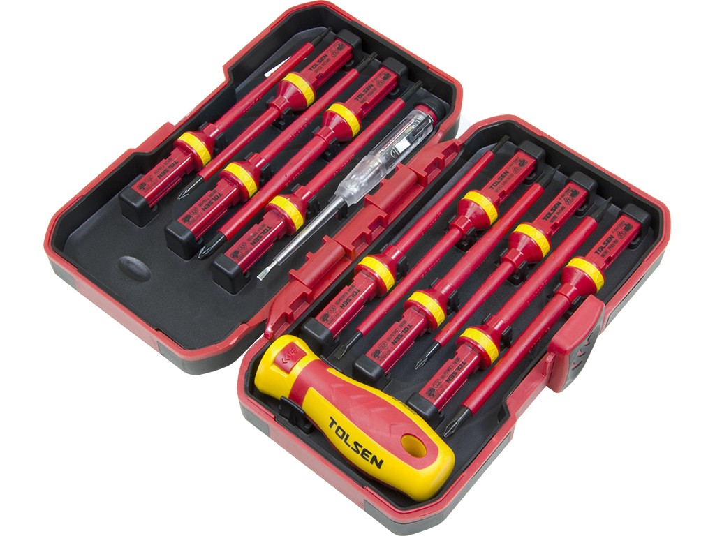 TOLSEN 38016 13Pcs VDE 1000V Insulated Screwdriver Set | Interchangeable | VDE/GS Certified | Includes Voltage Tester | Model: 38016_img_1