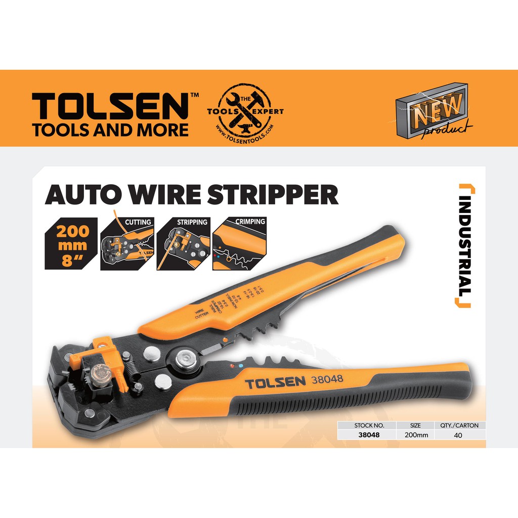 TOLSEN 38048 Industrial Automatic Wire Stripper | 8" (200mm) | 24-10 AWG | Stripping, Cutting & Crimping | Model: 38048_img_2
