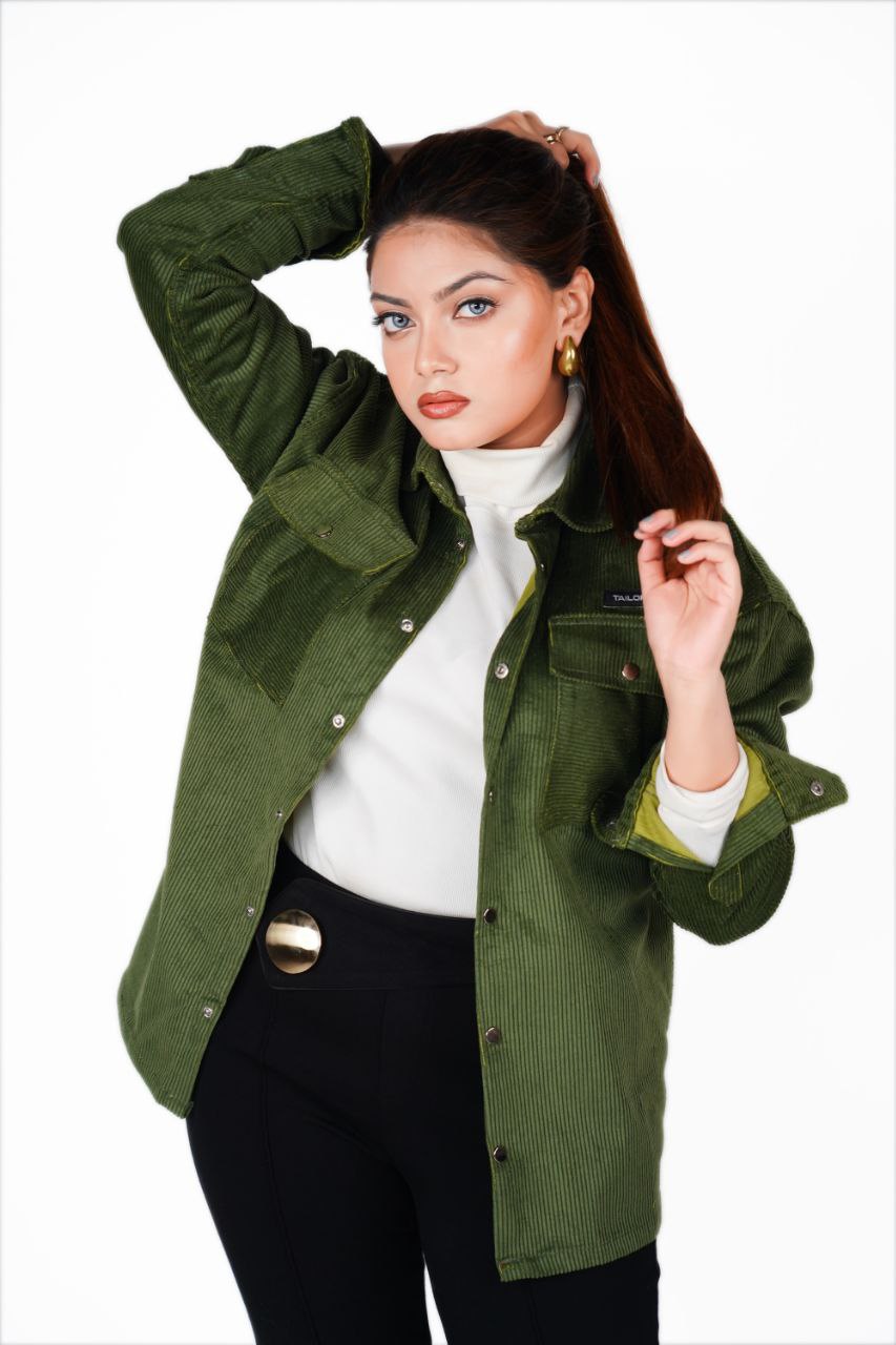 Corduroy Men's  Shacket in Dark Green_img_0