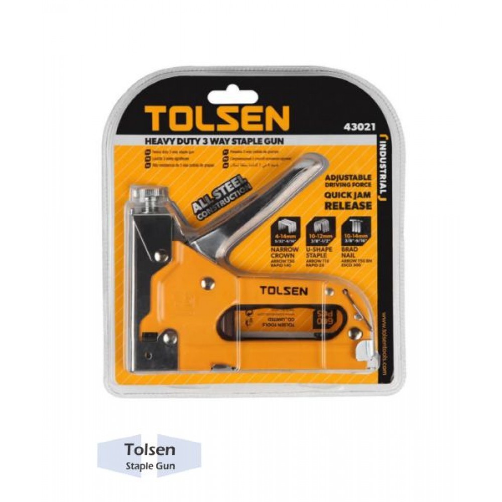 TOLSEN 43021 Heavy Duty 3 Way Staple Gun, 4-14mm, Powder Coated, Includes 200pcs Staples, Compatible with Rapid, Arrow, Esco, Model: 43021_img_2