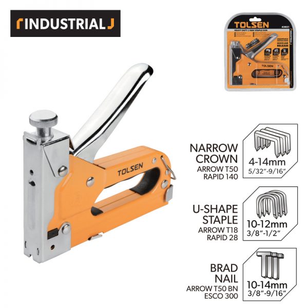 TOLSEN 43021 Heavy Duty 3 Way Staple Gun, 4-14mm, Powder Coated, Includes 200pcs Staples, Compatible with Rapid, Arrow, Esco, Model: 43021_img_3