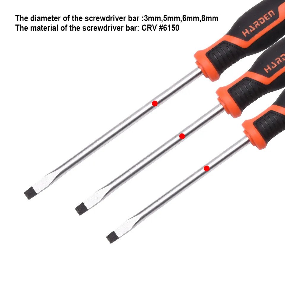 HARDEN Slotted Magnetic Screwdriver ( 1.5" | 4" | 6" | 8" | 10" | 12" ), Flat Screw driver with strong magnet & CRV; Model: 550251 | 550253 | 550255 | 550256 | 550257 | 550258_img_3