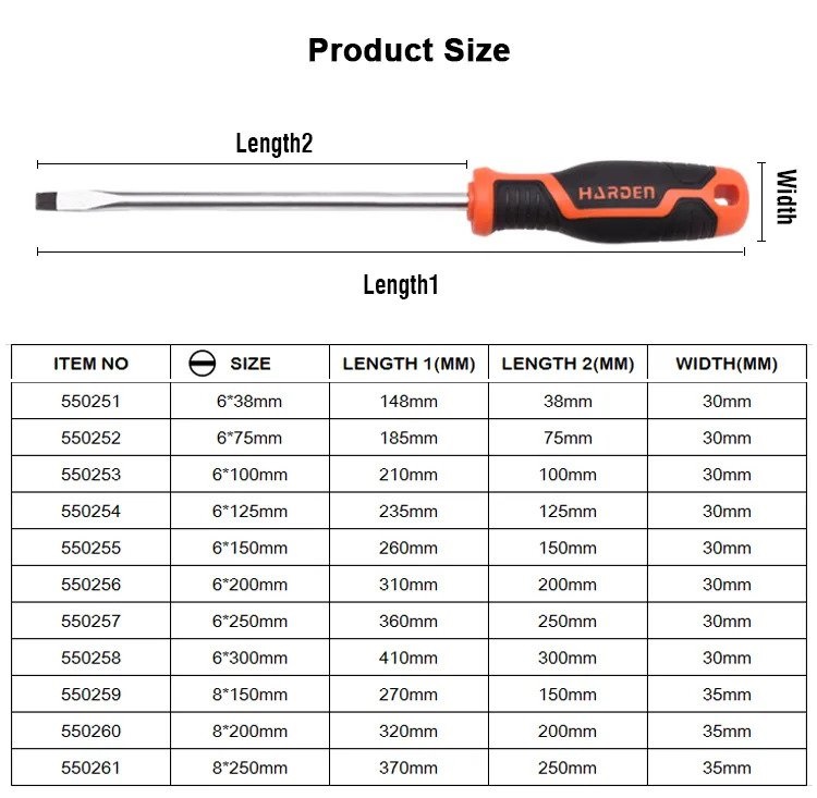 HARDEN Slotted Magnetic Screwdriver ( 1.5" | 4" | 6" | 8" | 10" | 12" ), Flat Screw driver with strong magnet & CRV; Model: 550251 | 550253 | 550255 | 550256 | 550257 | 550258_img_6