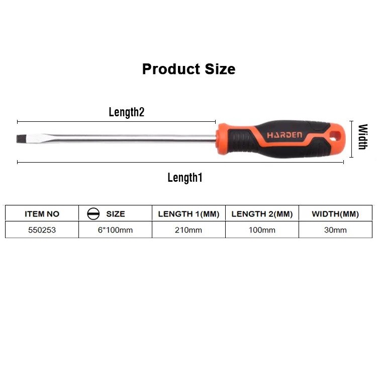 HARDEN Slotted Magnetic Screwdriver ( 1.5" | 4" | 6" | 8" | 10" | 12" ), Flat Screw driver with strong magnet & CRV; Model: 550251 | 550253 | 550255 | 550256 | 550257 | 550258_img_10