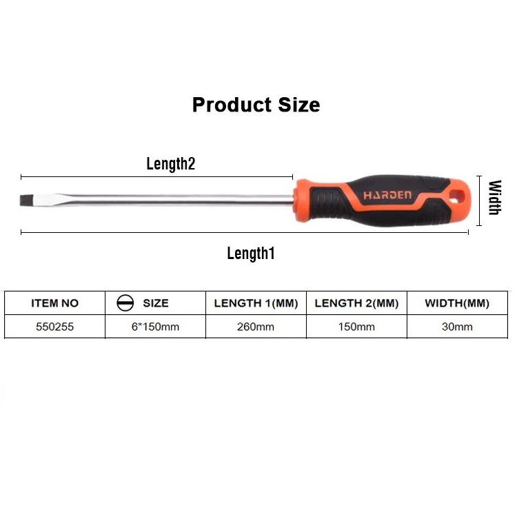 HARDEN Slotted Magnetic Screwdriver ( 1.5" | 4" | 6" | 8" | 10" | 12" ), Flat Screw driver with strong magnet & CRV; Model: 550251 | 550253 | 550255 | 550256 | 550257 | 550258_img_12