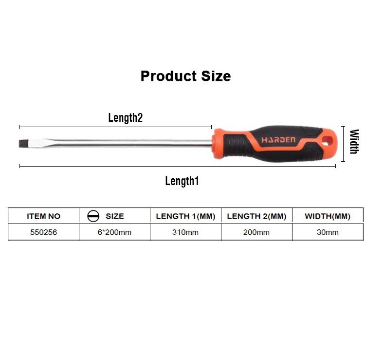 HARDEN Slotted Magnetic Screwdriver ( 1.5" | 4" | 6" | 8" | 10" | 12" ), Flat Screw driver with strong magnet & CRV; Model: 550251 | 550253 | 550255 | 550256 | 550257 | 550258_img_14
