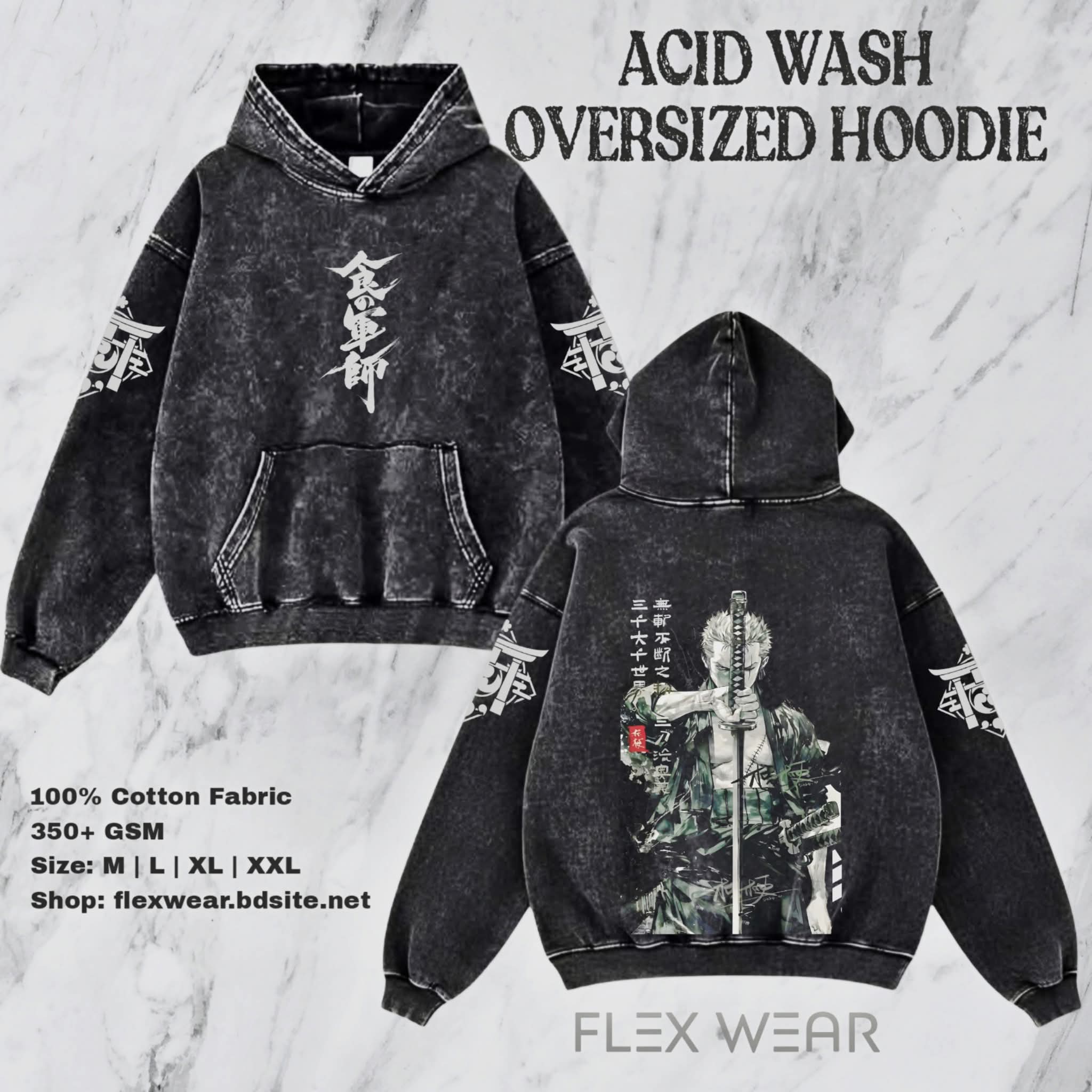 Zoro Oversized Acid Wash Hoodie
