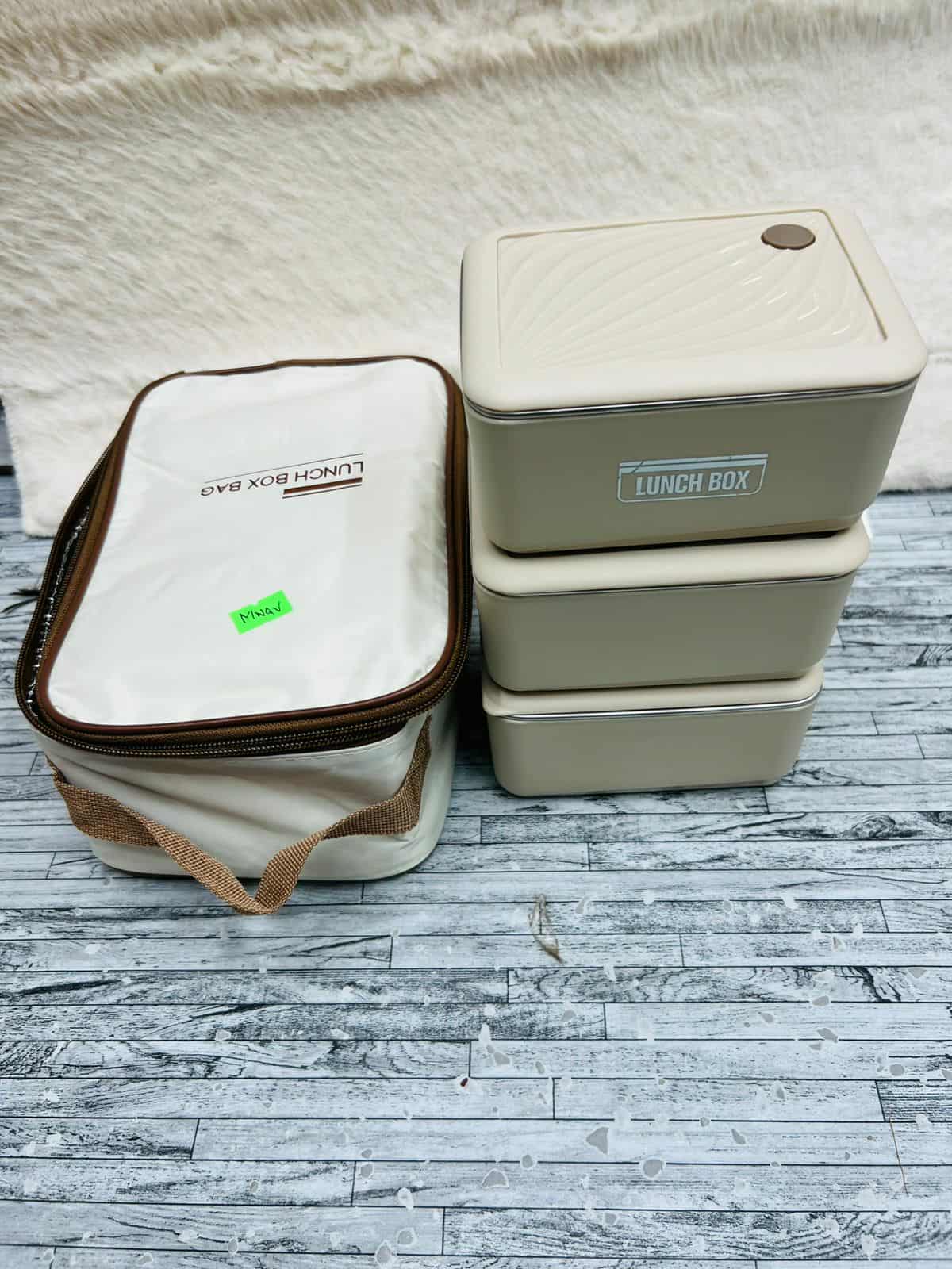 3pcs Lunch Box Set with Carry Bag Squre Shape