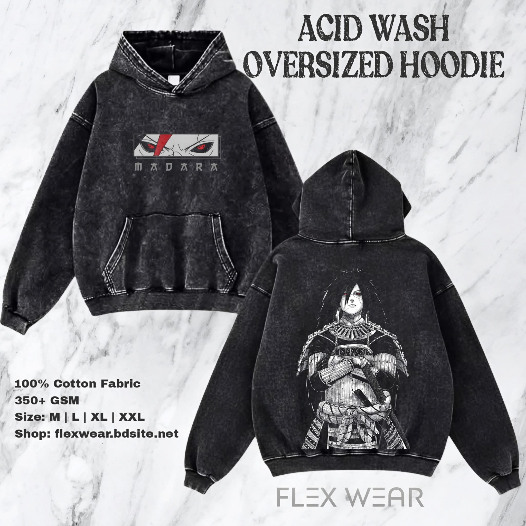 Madara Oversized Acid Wash Hoodie